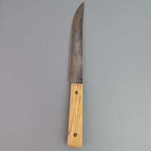 Vintage Forgecraft Hi Carbon Steel Chefs Slicing Knife 8 in Blade Wood Handle